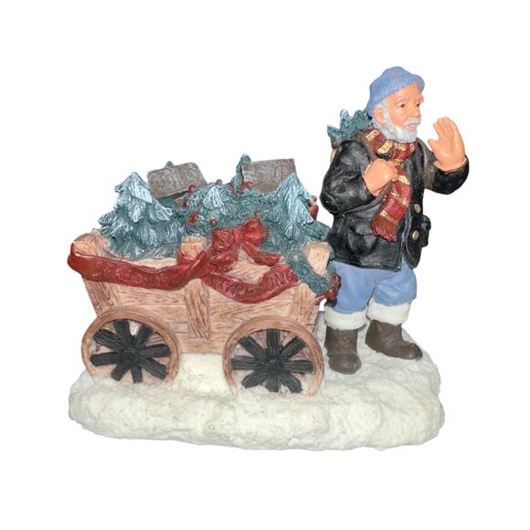 Vtg 1996 Village Square Man Selling Trees Cart Figurine Mervyn Christmas Holiday - Picture 1 of 5